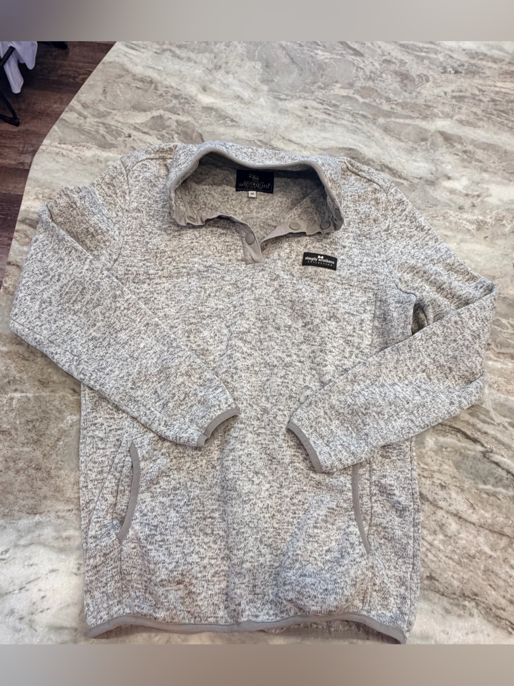 Simply Southern Heather Gray Fleece Snap Neck Pullover Pockets M